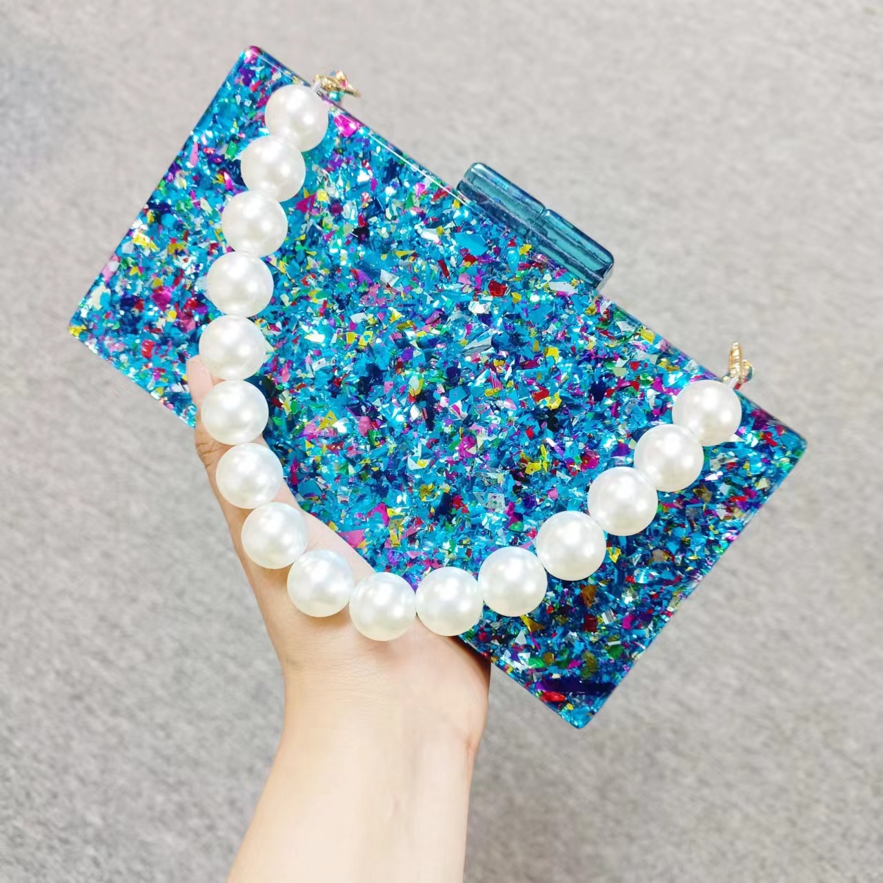 Luxury Bags Green - Tas Genggam Manik-manik Akrilik Mewah untuk