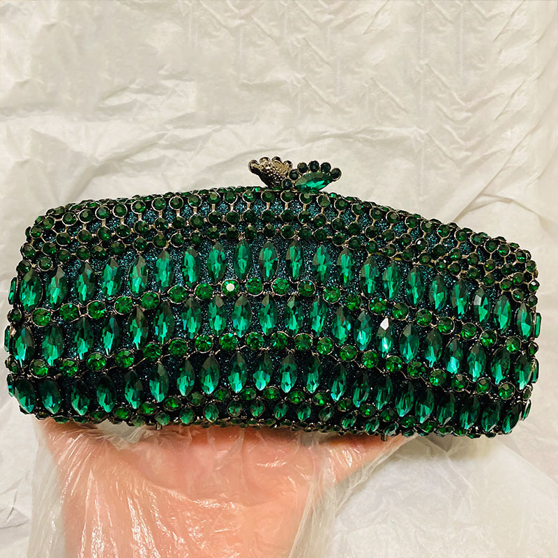 Luxury Bags Green - Dompet Clutch Malam Berlian Imitasi Hijau