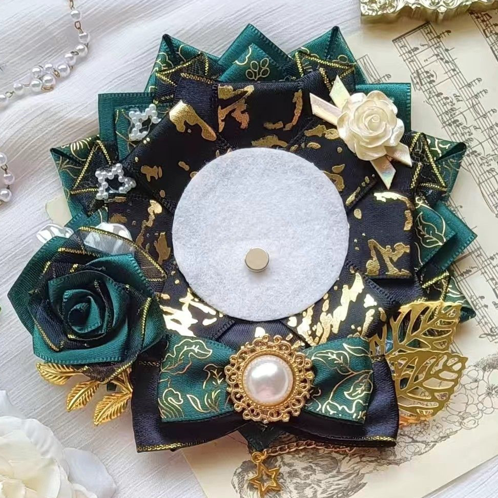 Luxury Bags Green - Pita hijau lencana Rosette, aksesoris tas