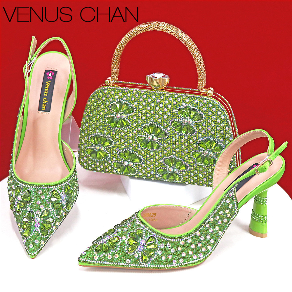 Luxury Bags Green - Sepatu dan Clutch Pesta Berlian Imitasi